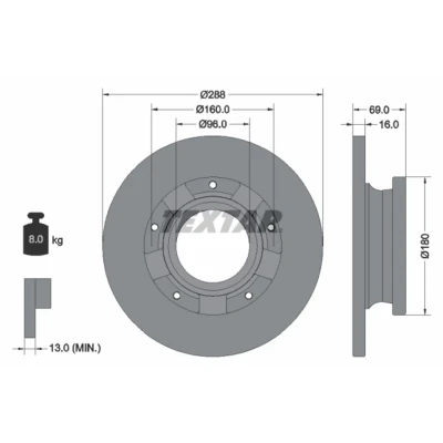 Abbildung von TEXTAR 92316903 Bremsscheibe 288 16 05/05 160 voll beschichtet mit ABS Sensorring, ohne Radbefestigungsbolzen, Radnabe FORD: Transit V363 Van