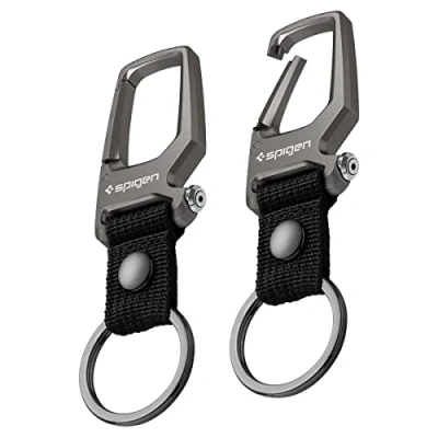 Abbildung von Spigen Karabiner, Auto Schlüsselanhänger, Flaschenöffner Keychain, Schlüsselhalter, Schlüsselring 2 Packungen Gunmetal