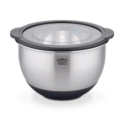 Abbildung von GSW Servierschüssel Primo 16 cm, Hochwertige Edelstahl Rühr &amp; Salatschüssel mit luftdichtem Deckel, Teigschüssel, Küchenschüssel Servierschale, 1.2 L, Silber