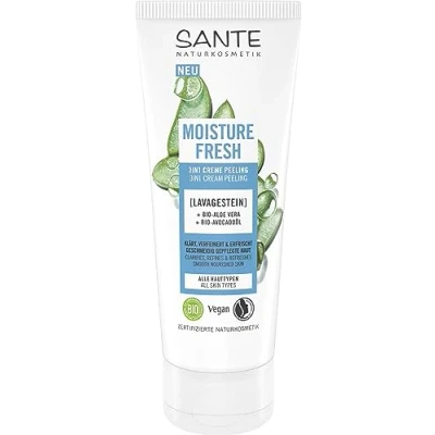 Abbildung von SANTE Naturkosmetik Moisture Fresh 3in1 Creme Peeling mit Lavagestein, Bio Aloe Vera &amp; Avocadoöl, klärende Gesichtsreinigung, für eine erfrischende und porentiefe Reinigung, 100ml