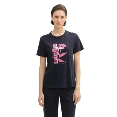 Abbildung von TOM Tailor Print Tshirt MIT Biobaumwolle print, Damen, Größe: Large, Real navy blue 1