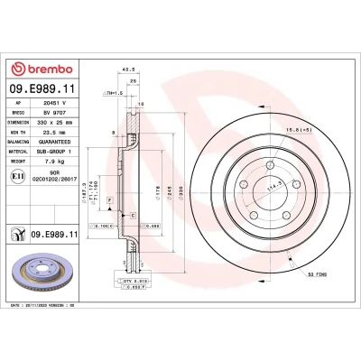 Abbildung von BREMBO Bremsscheibe FORD USA: Mustang Mk6 Coupe 330mm 25mm 5 innenbelüftet beschichtet 09.E989.11 Bremsscheiben, Scheibenbremsen