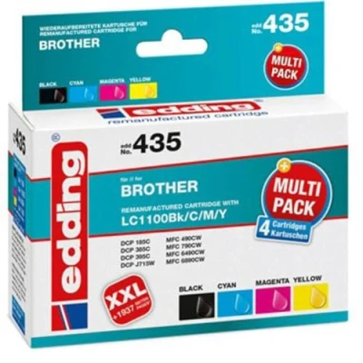 Abbildung von edding Druckerpatrone EDD 435 Multipack 4 Schwarz, Cyan, Magenta, Gelb 1x 17 ml + 3x 9 Reichweite 735 855 Seiten Ersetzt Brother LC1100BK/C/M/Y