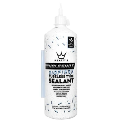 Abbildung von Peaty&#039;s Holeshot Biofibre Tubeless Milch Reifendichtmittel Schnell wirkende Reifenreparatur für Fahrradreifen Reparaturset, unterwegs, Versiegelt Löcher bis zu 6 mm, Pannenschutz, 1 L Flasche