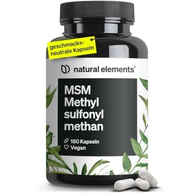 Abbildung von MSM Kapseln 180 vegane Laborgeprüfte 1600mg Methylsulfonylmethan (MSM) Pulver pro Tagesdosis Ohne Magnesiumstearat, hochdosiert und in Deutschland produziert