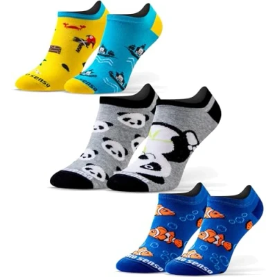 Abbildung von sesto senso Lustige Sneaker Socken Baumwolle Bunte Füßlinge Damen Herren 3 Paar Funny Socks Panda Fisch Piraten verrückte 39 42 Fetzig