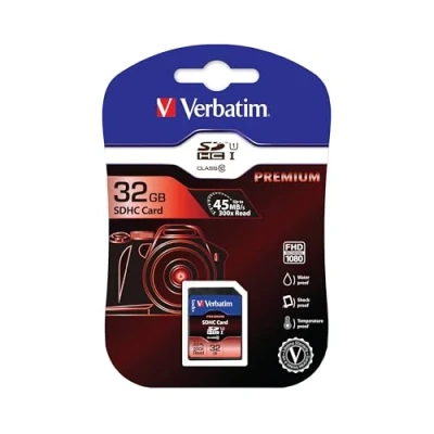 Abbildung von Verbatim Premium U1 SDHC Speicherkarte, 32 GB, SD Karte für Full HD Videoaufnahmen, mit integriertem Schreibschutz, Speicherkarte schwarz, ua. Kamera und PC