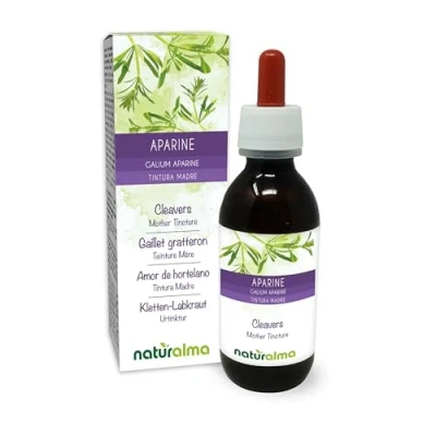 Abbildung von Kletten Labkraut oder Klebkraut (Galium aparine) Kraut mit Blüten Alkoholfreier Urtinktur Naturalma Flüssig Extrakt Tropfen 120 ml Nahrungsergänzungsmittel Veganer