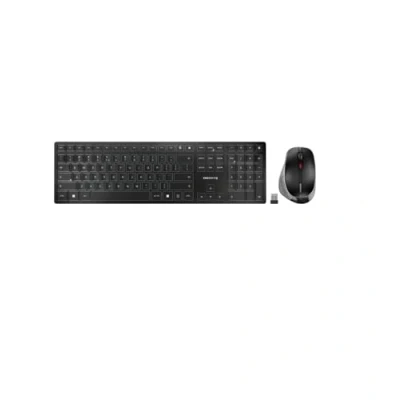 Abbildung von CHERRY DW 9500 SLIM, Kabelloses Tastatur und Maus Set, EU Layout (QWERTY), Bluetooth oder 2,4 GHz Funk, Ergonomische Rechtshändermaus, Schwarz Grau