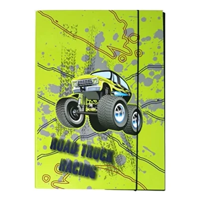 Abbildung von Kinder Heftbox A4 Heftmappe Ordner Mappe Sammelbox aus Pappe mit Gummizug DIN Hefter für Jungen (Off Road Truck)