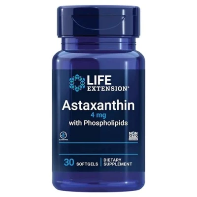 Abbildung von Life Extension Astaxanthin, 4mg, mit Phospholipiden, 30 Weichkapseln, Laborgeprüft, Glutenfrei, Sojafrei, Ohne Gentechnik