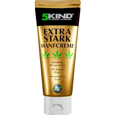 Abbildung von 5kind Extrastarke Hanfcreme 100 ml Hochdosiertes Hanf Gel und Arnikacreme Wirkt gegen Rückenbeschwerden &amp; Muskelkater, beruhigt Füße, Knie, Nacken, Schultern Mit natürlichen Extrakten
