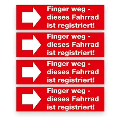 Abbildung von 4er Set Fahrrad Aufkleber I Finger Weg Dieses ist registriert! 10 x 2,8 cm Warnaufkleber für Rennrad Mountainbike E Bike hin_498