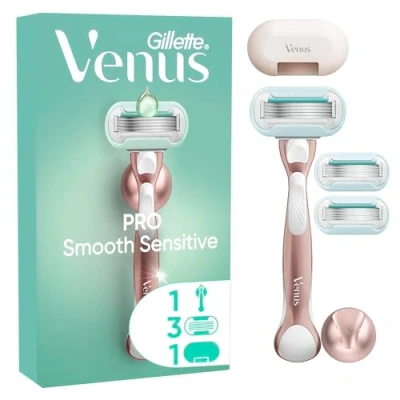 Abbildung von Gillette Venus Deluxe Smooth Sensitive, Damenrasiermaschine, 3 Stück, Maschinenteile mit 5 Klingen wie Diamant