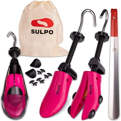 Abbildung von SULPO Schuhspanner Schuhdehner aus robustem Kunststoff Schuhweiter, Schuhstrecker Hält den Schuh in Form Inkl. Aufbewahrungstasche &amp; Schuhlöffel 4 Größen (42 44)