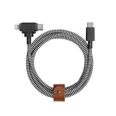 Abbildung von Native Union Belt Cable Duo 1,5 m Universal Ladekabel mit Ultra Starkem Geflechtschlauch Aus Recyceltem Material 2 in 1 MFi zertifizierte Stecker für Lightning &amp; Type C Geräte (Zebra)