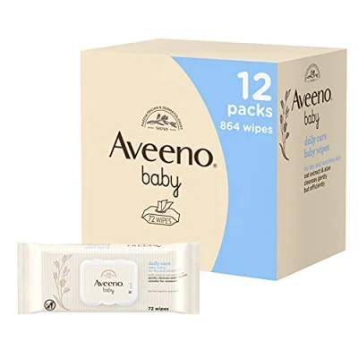 Abbildung von Aveeno Baby Daily Care Wipes Sensitive Skin Cleanse Gently And Efficiently Essentials, White, 12 Stück (864 Tücher insgesamt)