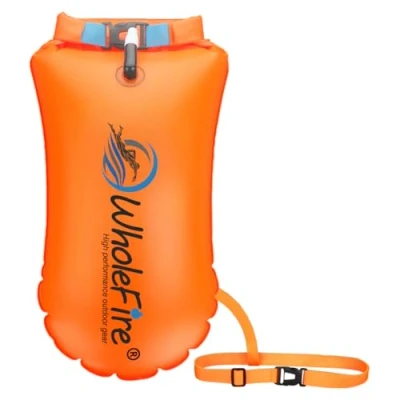 Abbildung von WholeFire 20L Schwimmboje wasserdichte aufblasbare Dry Bag Schwimmtasche für Wassersport, offene Wasserschwimmer, Triathleten, Kajakfahren und Schnorchler