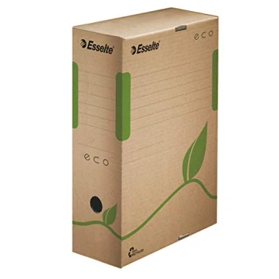 Abbildung von Esselte Eco Archiv Schachtel, 100 mm Rückenbreite, Aktenkarton A4, % recycelte Wellpappe, recycelbar, Archivboxen mit geometrischem Design, Serie, 25 Stück, Naturbraun, 623917