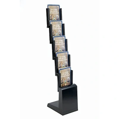 Abbildung von DISPLAY SALES Faltprospektständer BLACK 5 x DIN A4, schwarzer Stahlblech Bodenprospektständer Hochformat (Schwarz, A4) inkl. Tragetasche