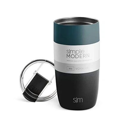Abbildung von Simple Modern Thermobecher Kaffeebecher to go mit Klappdeckel Isolierter Edelstahl Geschenke für Frauen und Männer Voyager 470ml Moonlight