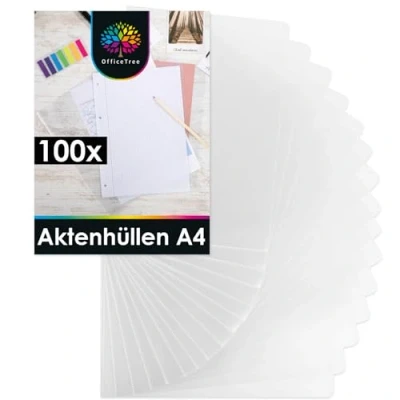 Abbildung von OfficeTree 100x Transparente Aktenhüllen A4 Seitlich Offen Dokumentenecht &amp; Genarbt Klarsichthüllen Sichthüllen Glasklar Aktenhülle Made in Germany