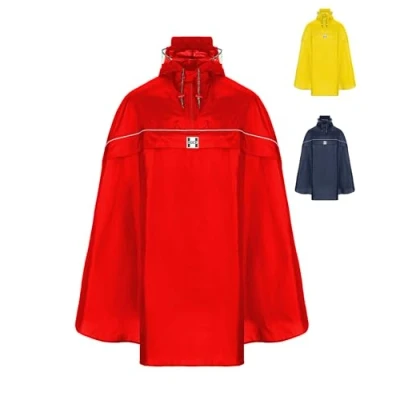 Abbildung von HOCK Fahrrad Regenponcho mit neuer Kapuzenform Fahrradponcho Wasserdicht Reflektoren Herren Damen Regenschutz optimales Regencape zum Mitnehmen für alle Biker Rot XL