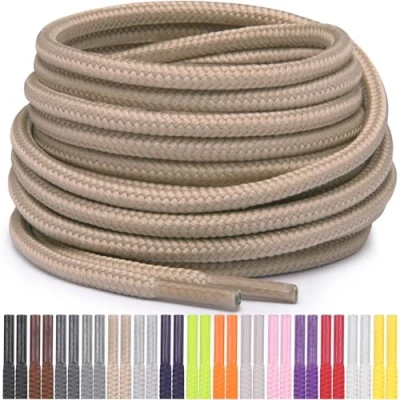 Abbildung von Miscly Schnürsenkel Rund Reißfest für Sportschuhe, Sneaker und Stiefel, Ø 4 mm (160 cm, Khaki)