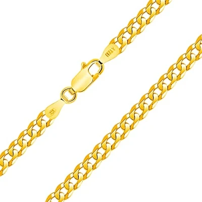 Abbildung von Planetys Panzerkette, flach, diamantiert, Sterling Silber 925/1000, 18 Karat Gelbgold, Breite 4,2 mm, 40 45 50 55 60 65 70 cm,