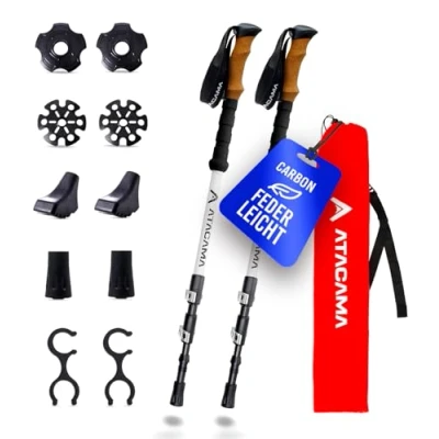 Abbildung von ATACAMA Nordic Walking Stöcke Damen und Herren Wanderstöcke faltbar aus Carbon Aluminium verstellbar Gummipuffer Trekkingstöcke leicht Wanderstock
