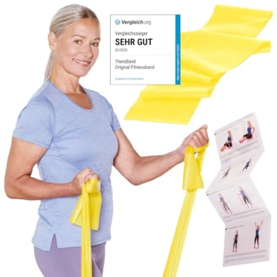 Abbildung von TheraBand Original Fitnessband 2,5m Resistance Band für Ganzkörpertraining, Kraft &amp; Flexibilität Ideal Physiotherapie, Fitness Sport Gelb