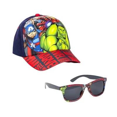 Abbildung von Marvel Avengers Sonnenbrille und Baseballkappe für Jungen, UV Schutz, Hut Design Kinder Sommermütze Jungen