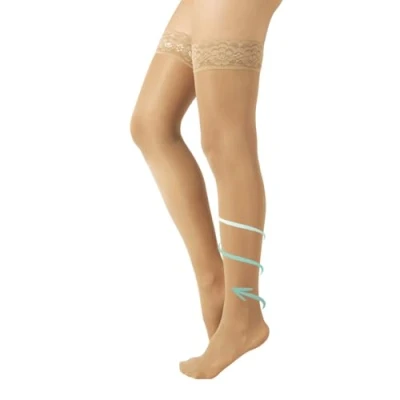 Abbildung von CALZITALY Schenkelstrümpfe mit Abgestufter Kompression Stützstrümpfe Mittlerer 10 14 mm/Hg Schwarz, Hautfarbe S, M, L, XL 70 DEN Made in Italy (L, Beige)