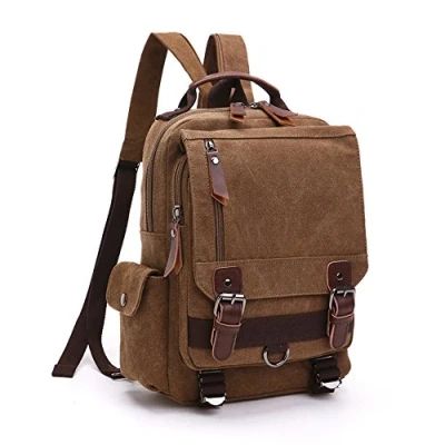 Abbildung von LOSMILE Vintage Rucksack Herren Damen Backpack canvas Daypacks Rucksäcke herrentasche segeltuchtasche Messenger Bag für Arbeit und Schule. (Kaffee)