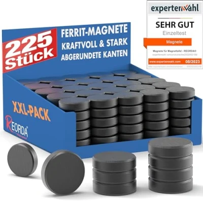 Abbildung von REORDA Magnete für Magnettafel stark 225x Starke Whiteboard, Pinnwand, als Kühlschrank &amp; Tafelmagnete haftend, rund schwarz