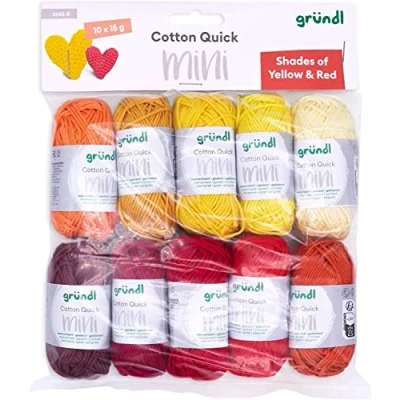 Abbildung von Gründl Wolle Cotton Quick Mini Shades of Yellow and Red Set zum Stricken und Häkeln 10 x 15 g, 100% Baumwolle, g / 37 m, Gelb Rot