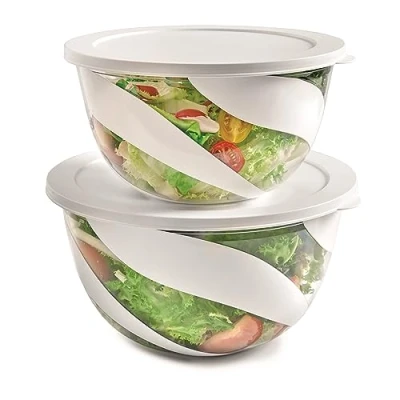 Abbildung von Snips Salatschüssel 2er Set mit Deckel 3 + 5 L Fassungsvermögen Rührschüsseln aus zwei Salatschüsseln und Liter Weiß Hergestellt in Italien, Ohne BPA.