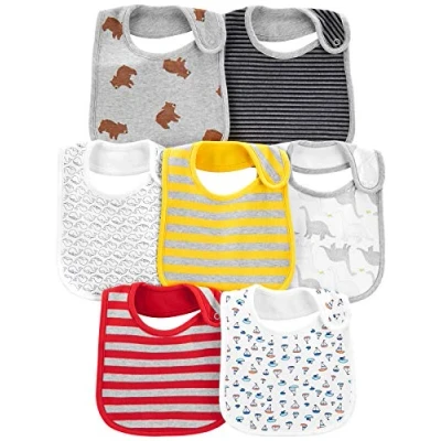 Abbildung von Simple Joys by Carter&#039;s Unisex Baby 7 Pack Teething Bibs Winter Zubehör Set, Bär/Dinosaurier/Streifen, Einheitsgröße (7er Pack)