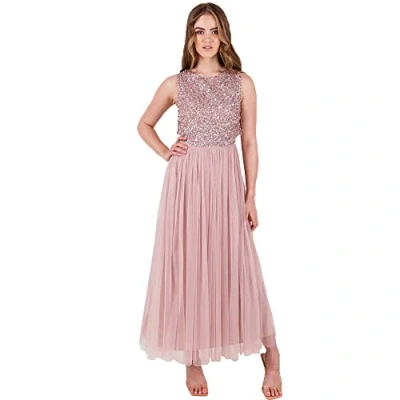 Abbildung von Maya Deluxe Vrouwen Midaxi Jurk Dames Mouwloze Pailletten Hoge Empire Taille Tule Versierd voor Bruiloft Gast Bal Bruidsmeisje, Bessen, 34