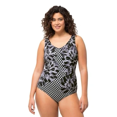 Abbildung von Ulla Popken Damen Alice V Neck, Racefruit Badeanzug, Schwarz, 42