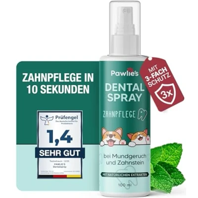 Abbildung von Pawlie&#039;s Dentalspray für Hunde Zahnsteinentferner Hund, Zahnpflege gegen Mundgeruch, Zahnstein, Plaque Anti Zahnstein Spray Zuckerfrei + Vegan Natürlich Zahnspray gesunde Maulhygiene