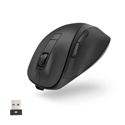 Abbildung von Hama ergonomische Maus (Funkmaus, 6 Tasten, 2,4GHz, BlueWave, 800/1200/1600dpi, optische kabellos, wireless, ergonomisch, Computermaus, für Laptop/PC, Akku, Rechtshänder) schwarz