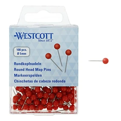Abbildung von Westcott Rundkopfnadeln, 100 Stück, 5 mm Durchmesser, 16 lang, rot, E 10503 00