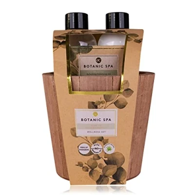 Abbildung von Accentra Geschenkset Botanic SPA4tlg Wellness Set mit Duschgel, Bodylotion, Seife, Holzeimer angereichert Sheabutter, Eukalyptusöl das besondere Geschenk für alle Damen und Mamas