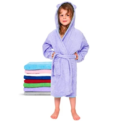 Abbildung von Twinzen Kinderbademantel Mädchen oder Junge 100% Baumwolle Ohne Chemikalien OEKO TEX® 2 Taschen, Gürtel, Kapuze mit Ohren 7 8 Jahre, Lila, Size4