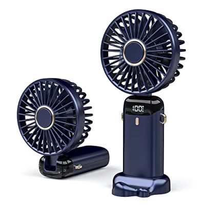 Abbildung von JANREAY Mini Handventilator, USB Schreibtischventilator, Kleiner Tischventilator mit 5 Geschwindigkeiten und 3000mAh Akku, Faltbarer Elektrischer Ventilator für Reisen, Büro, Haushalt (Blau)