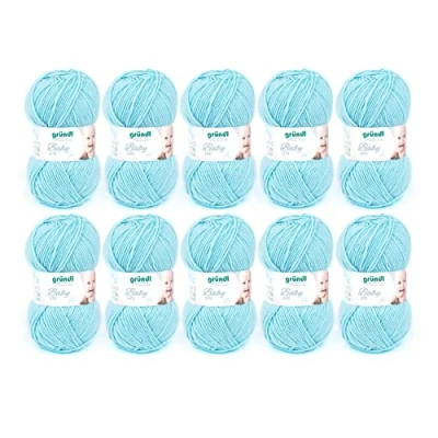Abbildung von Gründl Baby uni Strickgarn / Häkelgarn (OEKO TEX zertifizierte Wolle, strapazierfähig, pflegeleicht, 70 % Polyacryl 30 Polyamid, 50 g/150 m, Nadelstärke: 3,5 4,5, 10 x g) Pastelltürkis