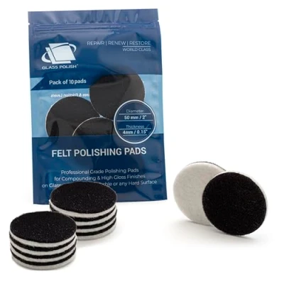 Abbildung von Glass Polish 50 mm Packung mit 10 Filz Polierscheiben für Glas, Kunststoff, Metall, Marmor und mehr