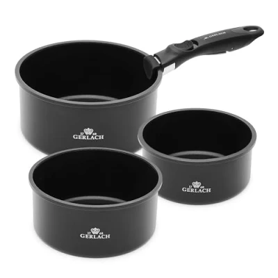 Abbildung von Gerlach Smart Topf Kochtopf Set Keramik Beschichtet Topfset Induktionsgeeignet Kochtöpfe Für Elektro Gas Induktion Herd Pfannen Töpfe Schwarz 3 Stück 16 cm 18 20