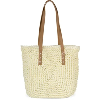 Abbildung von styleBREAKER Damen Papierstroh Schultertasche mit langen Henkeln, Strandtasche, Korbtasche, Flechttasche, Shopper 02012388, Farbe:Lindgrün